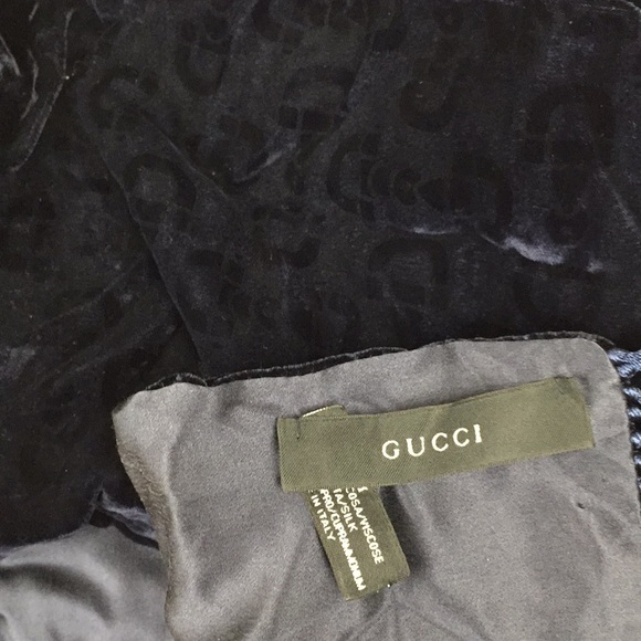 Gucci Dark Blue Horseshoe Velvet Silk Blend Scarf - Picture 3 of 4